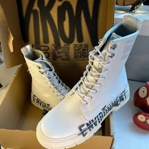 Viron 1992 Vegan Combat Boots – White Appleskin – Size 8 – Free Shipping!